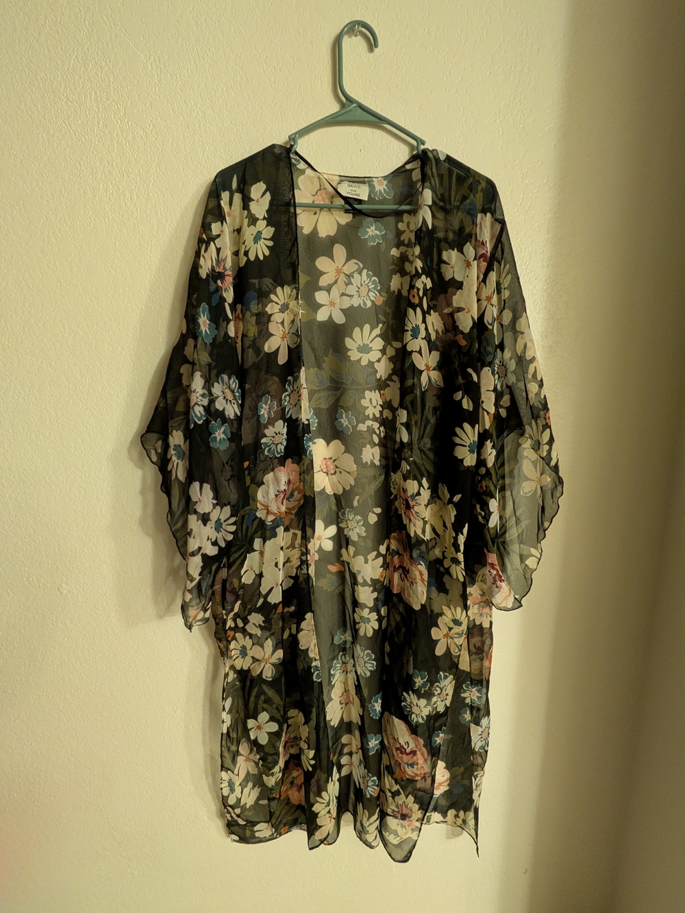 Sheer Black Floral Kimono Cover-Up by Unknown Brand